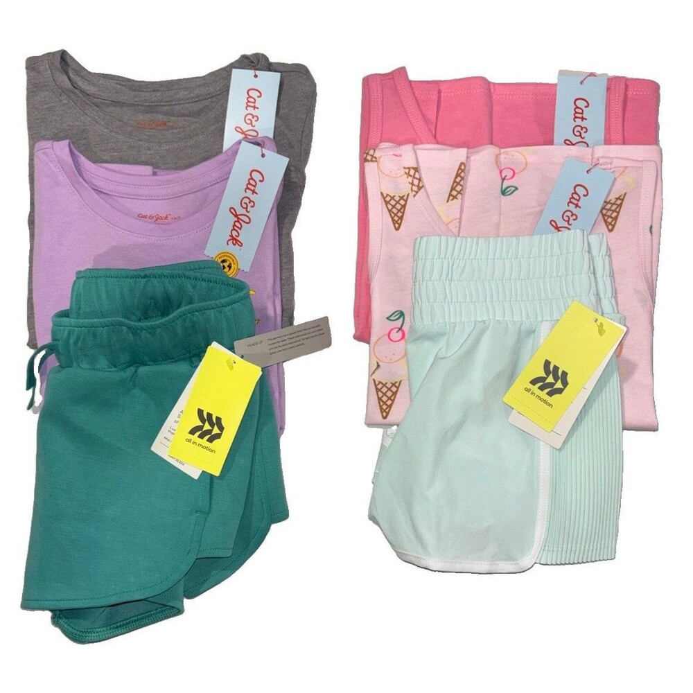 Cat & Jack All In Motion Girl’s 6/7 Summer Clothing Lot 6pcs NWT Shorts Tops